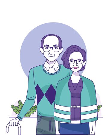 cartoon old woman and old man standing icon over white background, colorful design, vector illustrationのイラスト素材
