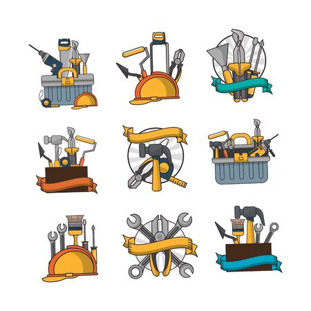 bundle of construction tools set icons vector illustration designのイラスト素材