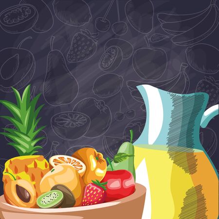 jar juice fresh fruit apple pineapple pear kiwi mango food healthy vector illustrationのイラスト素材