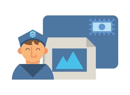 postman worker with credit card vector illustration design