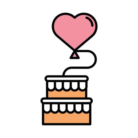 happy valentines day heart balloon helium and cake vector illustrationのイラスト素材