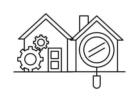 house front facade with magnifying glass vector illustration designのイラスト素材