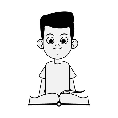 cartoon boy with academic book over white background, vector illustrationのイラスト素材