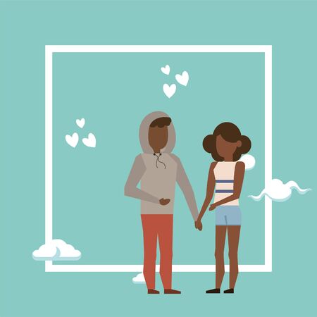 afro lovers couple with clouds characters vector illustration designのイラスト素材