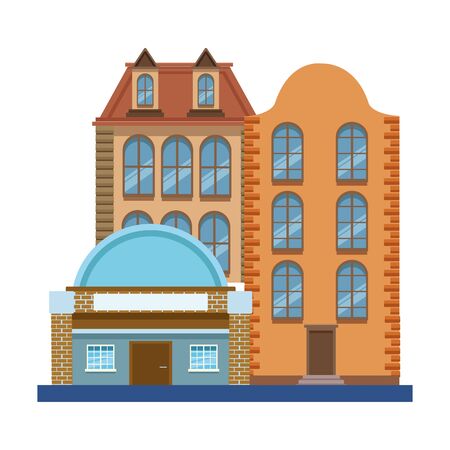 vintage city buildings icon over white background, vector illustrationのイラスト素材