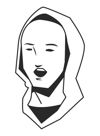 man face avatar with hoodie screaming in black and white cartoon character vector illustration graphic designのイラスト素材