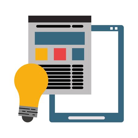 Tablet and website with bulb light symbols vector illustration graphic designのイラスト素材