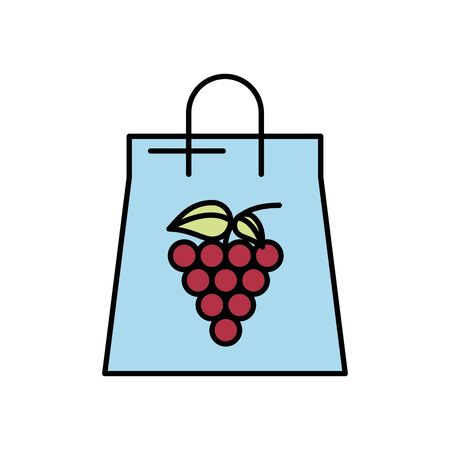 grapes fresh fruits in paper shopping bag vector illustration designのイラスト素材