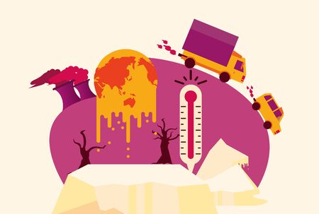 global warming alert with melting planet vector illustration design