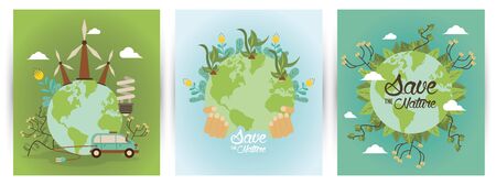 save the nature campaign with world planets vector illustration design