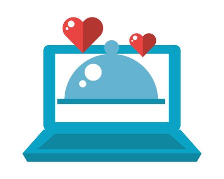 laptop computer with love tray server and hearts vector illustration designのイラスト素材