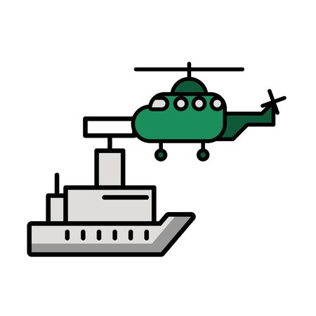 helicopter military force with ship vector illustration designのイラスト素材