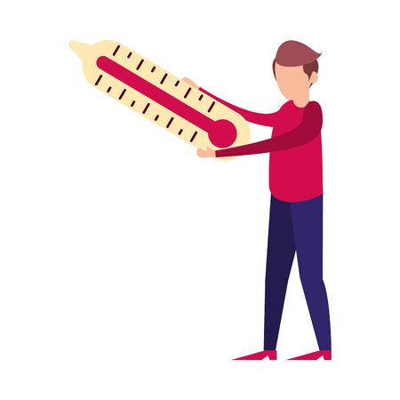 man lifting thermometer temperature measure vector illustration designのイラスト素材