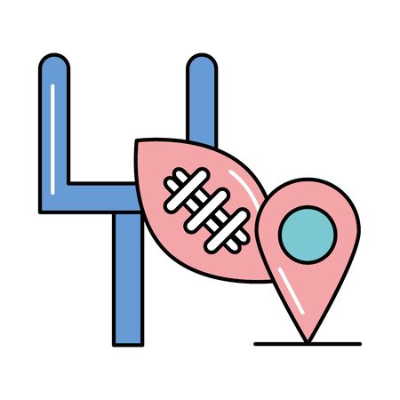 american football sport balloon with goal camp arch and pin location vector illustrationのイラスト素材