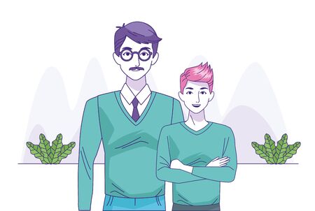 cartoon businessman and young man standing over white background, colorful designのイラスト素材