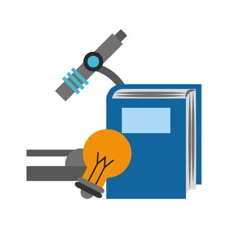 book with light bulb and microscope over white background, vector illustrationのイラスト素材