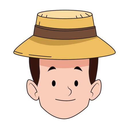 cartoon happy boy wearing a beach hat icon over white background, vector illustrationのイラスト素材