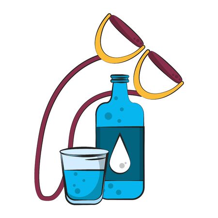 water liquid beverage drink bottle with glasses cartoon vector illustration graphic designのイラスト素材
