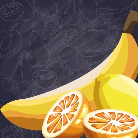 fresh fruit orange lemon and banana food healthy vector illustrationのイラスト素材