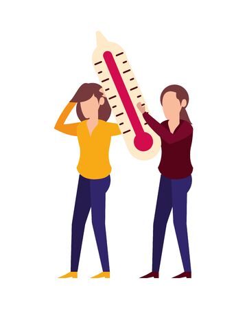 woman lifting thermometer temperature measure vector illustration designのイラスト素材