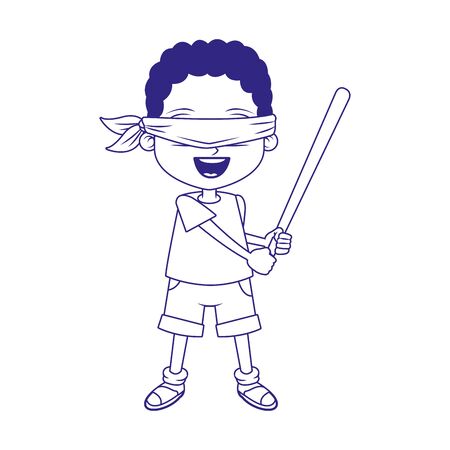 cartoon boy holding a bat over white background, flat design, vector illustrationのイラスト素材