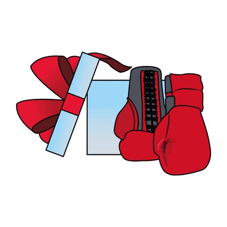 boxing gloves and gift box over white background, vector illustrationのイラスト素材