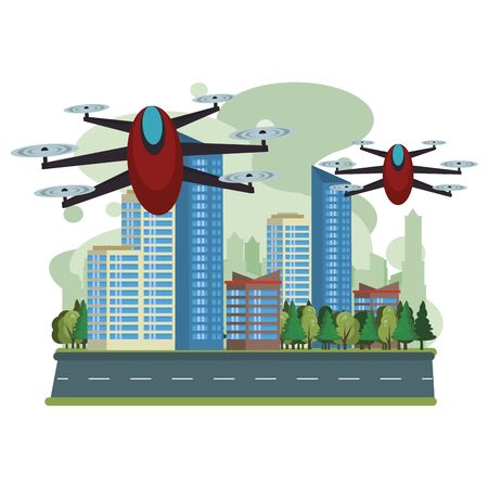 drone technology flying on the city vector illustration designのイラスト素材
