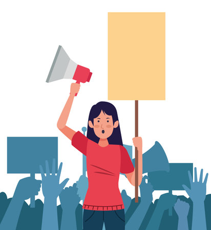activist woman with hands human up protesting scene vector illustration designのイラスト素材