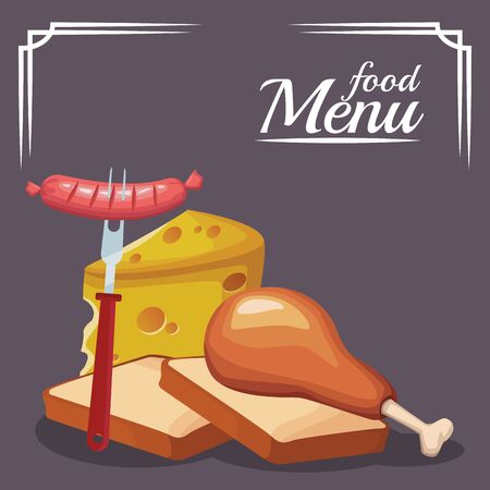 loaves with chicken thigh with piece of cheese over gray background, colorful design , vector illustrationのイラスト素材