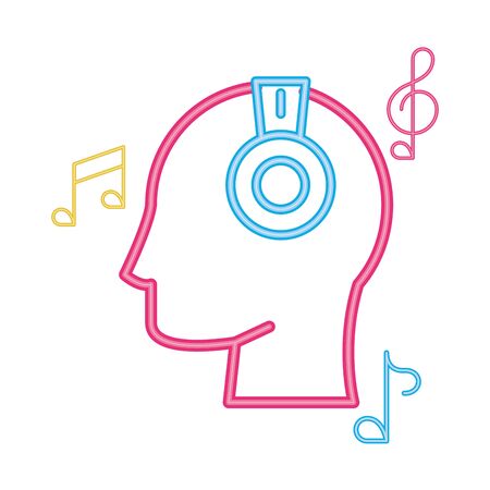 human profile head with earphones neon lights vector illustration designのイラスト素材
