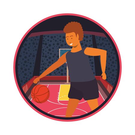 young man athlete playing basketball with balloon vector illustration designのイラスト素材