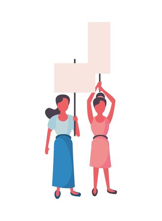 activists women with protest banners vector illustration designのイラスト素材