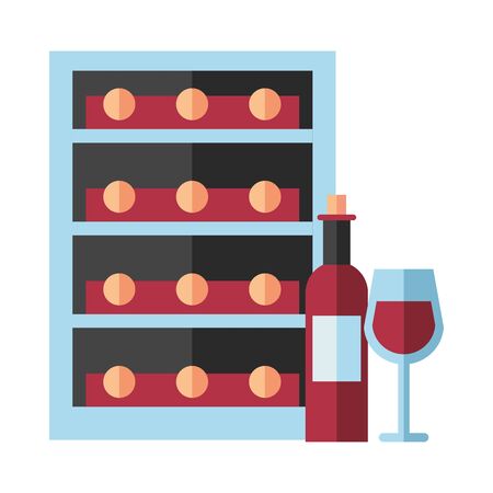 wine bottle drink with cup and storage box vector illustration designのイラスト素材