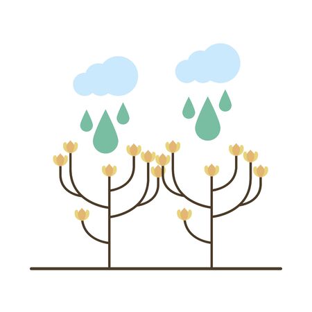 beautiful flowers in branch garden with clouds rainy vector illustration designのイラスト素材