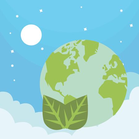 world planet earth with leafs plant vector illustration designのイラスト素材