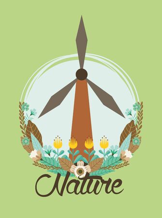 wind power turbine with flowers garden vector illustration designのイラスト素材