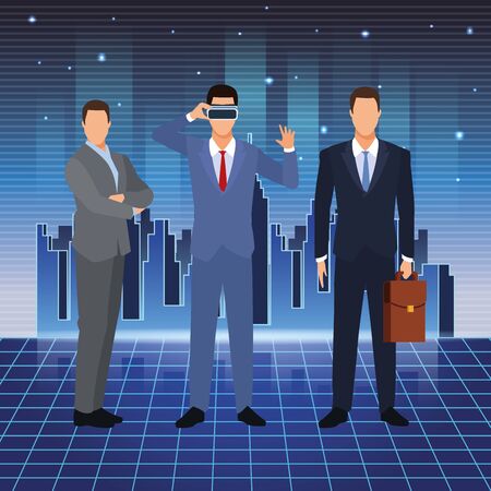 artificial intelligence technology businessmen vr glasses suitcase vector illustrationのイラスト素材