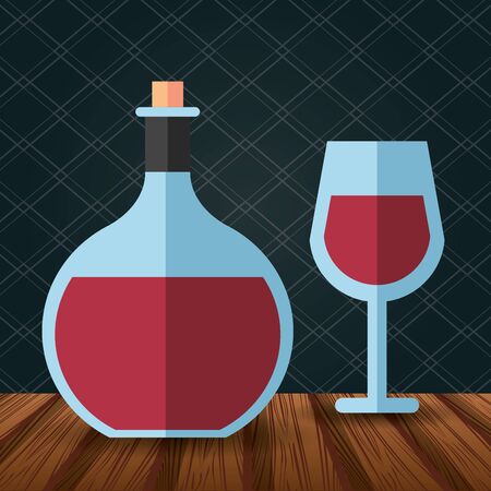 wine bottle drink with cup vector illustration designのイラスト素材