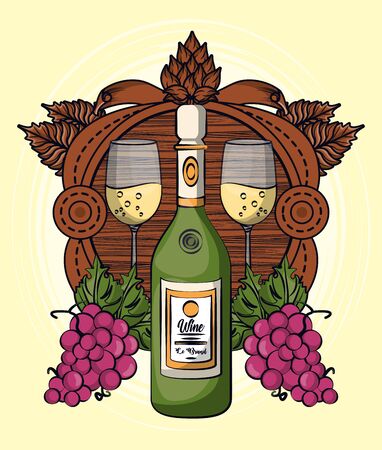 wine cups and bottle with grapes fruits vector illustration designのイラスト素材