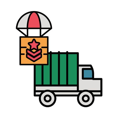 military force truck with box in parachute vector illustration designのイラスト素材