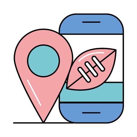 american football sport balloon in smartphone with pin location vector illustrationのイラスト素材