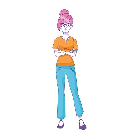 Cool woman stading icon over white background, vector illustrationのイラスト素材