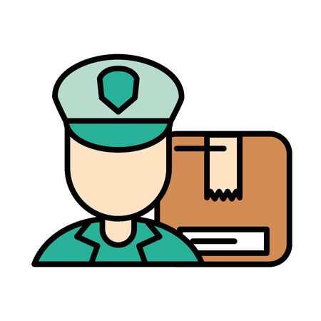 postman worker with box carton vector illustration designのイラスト素材