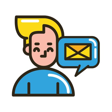 young man with speech bubble and envelope vector illustration designのイラスト素材