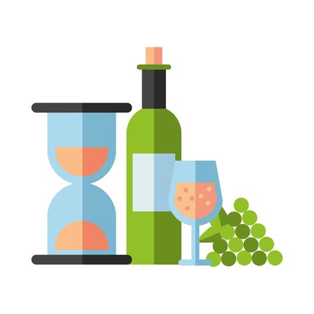 wine bottle drink with cup and hourglass vector illustration designのイラスト素材