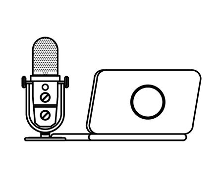 radio microphone retro with laptop vector illustration designのイラスト素材