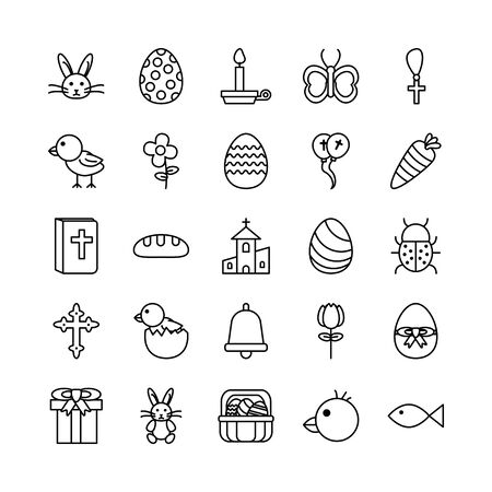 bundle of easter set line icons vector illustration designのイラスト素材