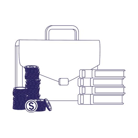 business portfolio with books and money coins over white background, vector illustrationのイラスト素材