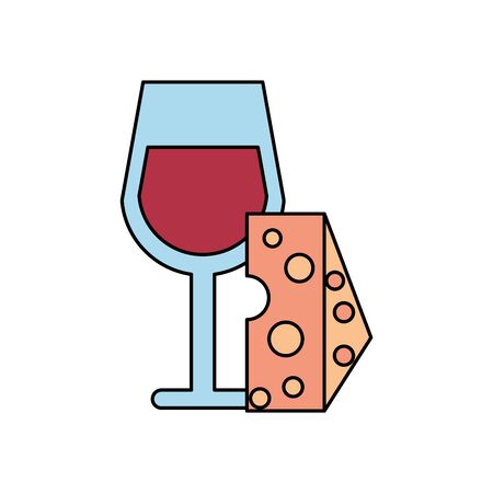 wine cup drink with cheese portion vector illustration designのイラスト素材