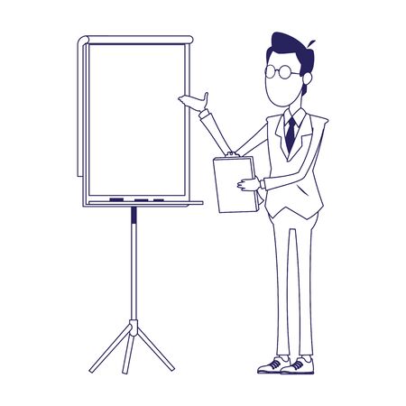 cartoon businessman with presentation board over white background, flat design, vector illustrationのイラスト素材
